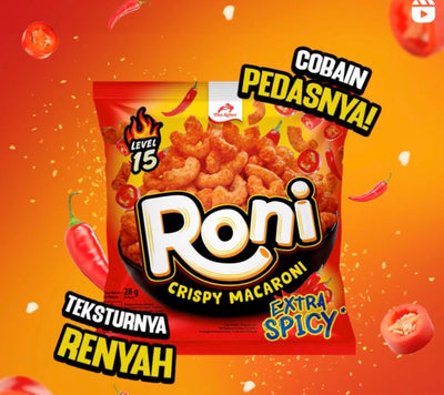 Dua Kelinci Roni   Level 15 Crispy Macaroni Extra Spicy 140 gr
