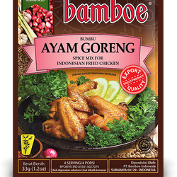 Bamboe Ayam Goreng spice mix package for Indonesian fried chicken on a white background