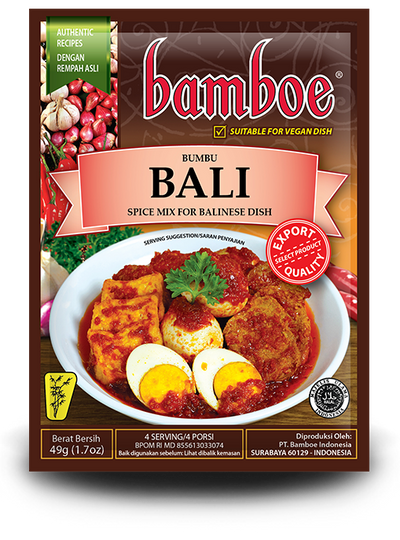 Bamboe Bali spice mix package with a dish image on a white background