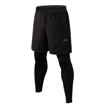 Men's Tight-Fitting 2 IN 1 Shorts Quick-Dry Fitness Sweatpants Bla…