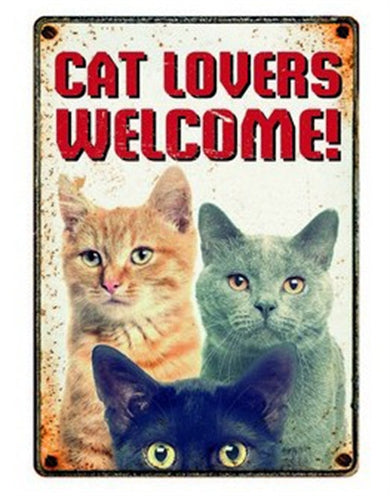 PLENTY GIFTS WAAKBORD BLIK CAT LOVERS WELCOME 15X21 CM