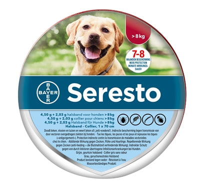 SERESTO TEKEN- EN VLOOIENBAND HOND VANAF 8 KG 70 CM