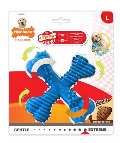 NYLABONE EXTREME CHEW X-BONE BEEF BLAUW TOT 23 KG