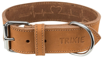 TRIXIE HALSBAND HOND RUSTIC VETLEER HEARTBEAT BRUIN 38-47X4 CM