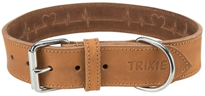 TRIXIE HALSBAND HOND RUSTIC VETLEER HEARTBEAT BRUIN 55-65X4 CM
