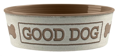 TARHONG VOERBAK GOOD DOG MELAMINE WIT TAUPE 17X17X6 CM 950 ML