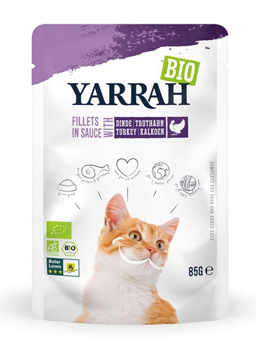 YARRAH CAT BIOLOGISCHE FILETS MET KALKOEN IN SAUS 14X85 GR