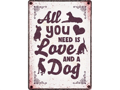 PLENTY GIFTS WAAKBORD BLIK ALL YOU NEED IS LOVE AND A DOG 21X15 CM