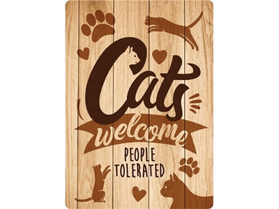 PLENTY GIFTS WAAKBORD BLIK CATS WELCOME PEOPLE TOLERATED 21X15 CM