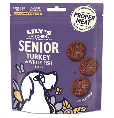 LILY'S KITCHEN TURKEY / WHITE FISH BITES VOOR SENIOR HONDEN 70 GR