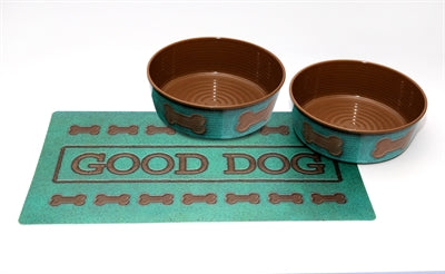 TARHONG GOOD DOG SET 2 VOERBAKKEN PRINT TURQUOISE / PLACEMAT 18 CM 1890 ML / 49X29 CM