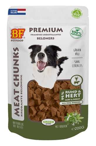 BIOFOOD MEAT CHUNKS RUND EN HERT 200 GR