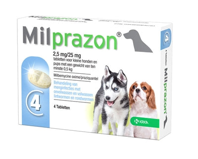 KRKA MILPRAZON ONTWORMINGSTABLETTEN HOND >0.5 KG 2.5 MG/25 MG 4 TBL