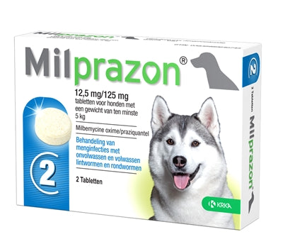 KRKA MILPRAZON ONTWORMINGSTABLETTEN HOND >5 KG 12.5 MG/125 MG 2 TBL