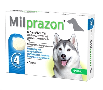 KRKA MILPRAZON ONTWORMINGSTABLETTEN HOND >5 KG 12.5 MG/125 MG 4 TBL