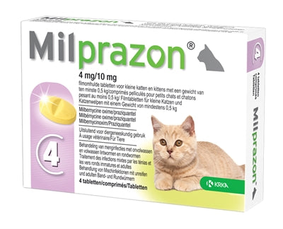 KRKA MILPRAZON ONTWORMINGSTABLETTEN KAT >0.5 KG 4 MG/10 MG 4 TBL