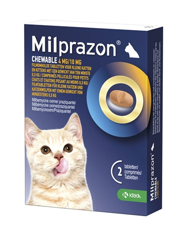 KRKA MILPRAZON KAUWTABLETTEN ONTWORMINGSTABLETTEN KAT >0.5 KG 4 MG/10 MG 2 TBL