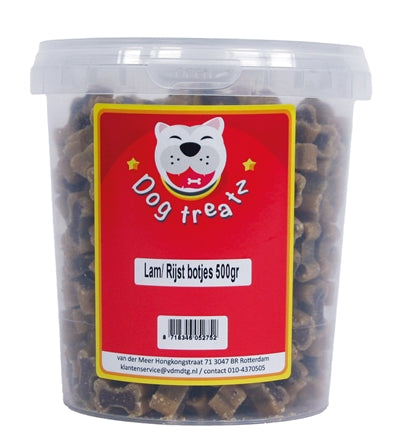 DOG TREATZ LAM / RIJST BOTJES 500 GR