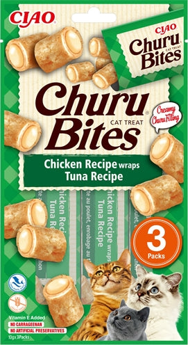 INABA CHURU BITES CAT CHICKEN RECIPE WRAPS TUNA RECIPE 3X10 GR