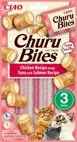 INABA CHURU BITES CAT CHICKEN RECIPE WRAPS TUNA WITH SALMON RECIPE 3X10 GR