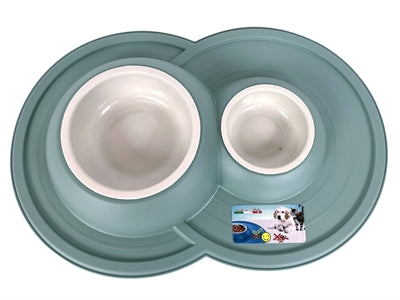 HAPPY PET MAD ABOUT PETS VOERBAK / DRINKBAK VOLCANO DUBBEL SALIE GROEN 49X33X6 CM 230/600 ML