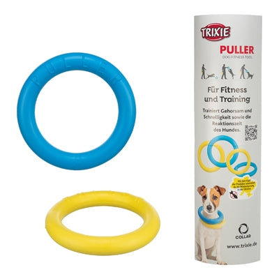 TRIXIE PULLER RING BLAUW / GEEL 2 ST-28 CM