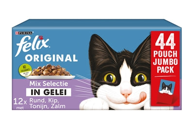 FELIX POUCH ORIGINAL IN GELEI MIX BOX RUND / KIP / TONIJN / ZALM 44X85 GR