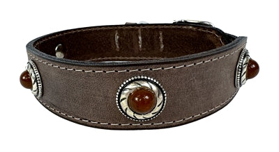 SAZZZ HALSBAND HOND BOHO TREASURE STONE VINTAGE LEER BRUIN 32-39X3 CM
