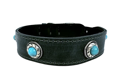 SAZZZ HALSBAND HOND BOHO TREASURE STONE VINTAGE LEER ANTRACIET 42-50X3.5 CM