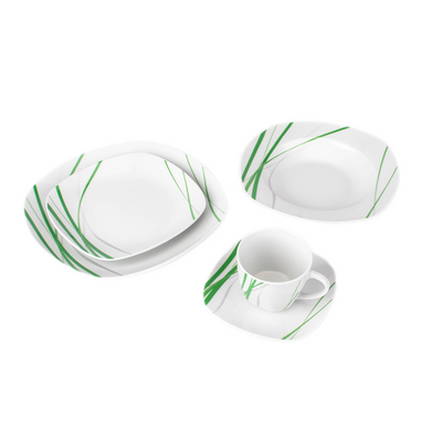 Porcelain Tableware 6 Persons 30-piece Square Shaped with design