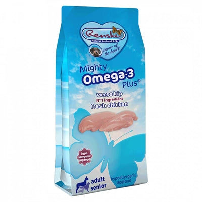 RENSKE MIGHTY OMEGA PLUS ADULT/SENIOR KIP/RIJST HYPOALLERGEEN 15 KG