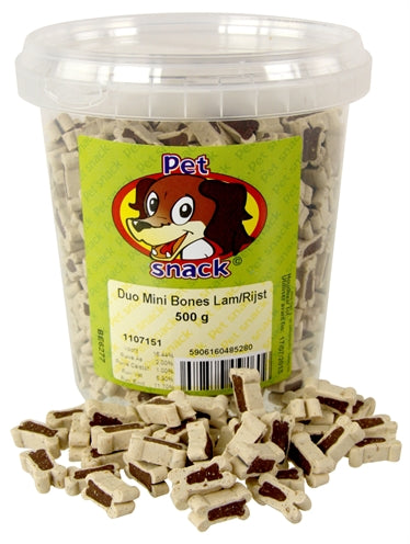 PETSNACK BOTJES MINI DUO LAM / RIJST 12X500 GR