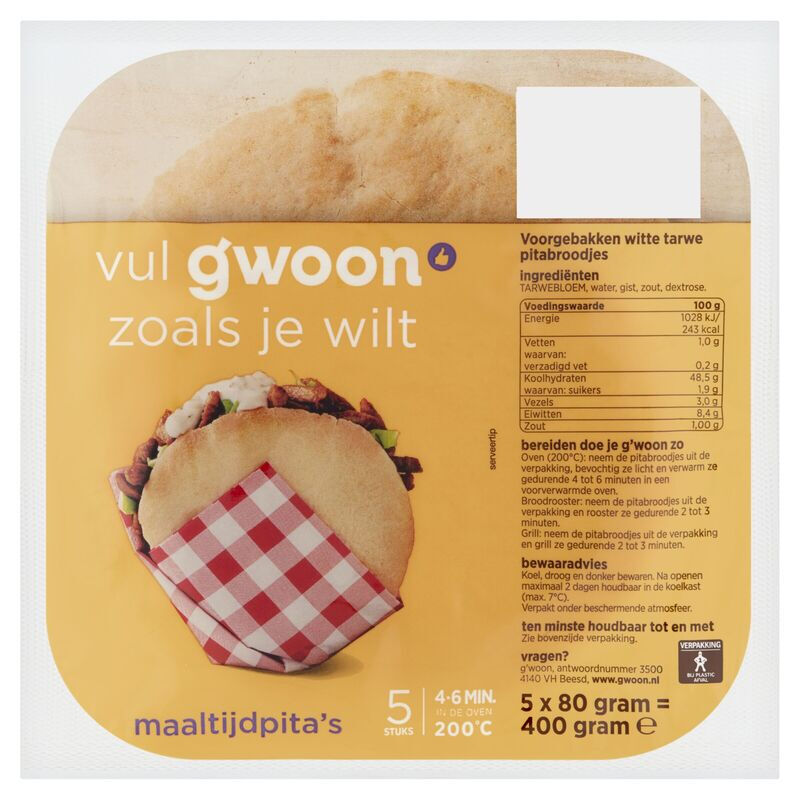 G'woon Pita Bread Large 5pcs 400g